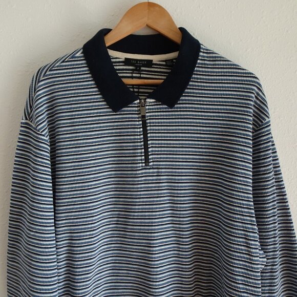 Ted Baker Polo Shirt Men's Size 2XL Ted Size 6 Blue Beer Textured Long Sleeve - Picture 2 of 9